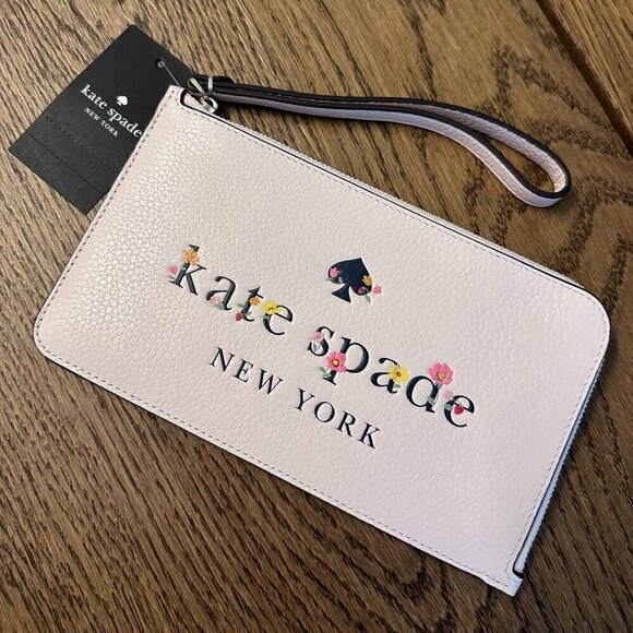 NWT! Kate Spade Lucy Medium L-Zip Wristlet -Light Pink Kate Spade Logo - Picture 1 of 4